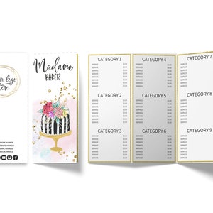 Bakery Price List, Tri-Fold Party Events Price Menu Card, Editable, Printable, Black, CJ048-01v1-PRCT