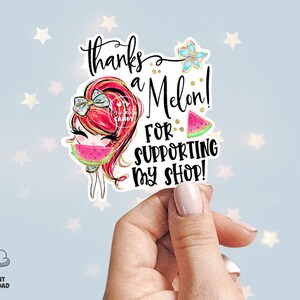 Summer Thank You Sticker, Watermelon Packaging Seal, Tropical Sticker Tag, Happy Mail Labels, Printable Sticker, Red, CJ078-02v1-fr-STKZ