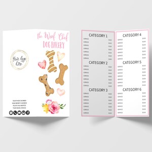 Dog Bakery Price List, Pet Party Events Services Bi-Fold Menu Card, Editable, Printable, CJ004-01v1-PRCB
