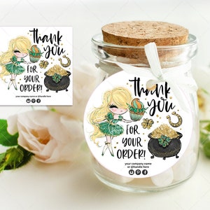 St Patricks Baking Sticker, Bakery Girl Thank You Sticker, Bakery Packaging, Printable Card, Editable, Blond, CJ080-02v1-fo-TGX