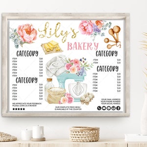 Bakery Price List Bundle, Cake Baker Pricing, Sweets Baking Flyer, Shop Menu, Editable, Printable Folder, Teal, CJ001-03v1-PRCH-FEA
