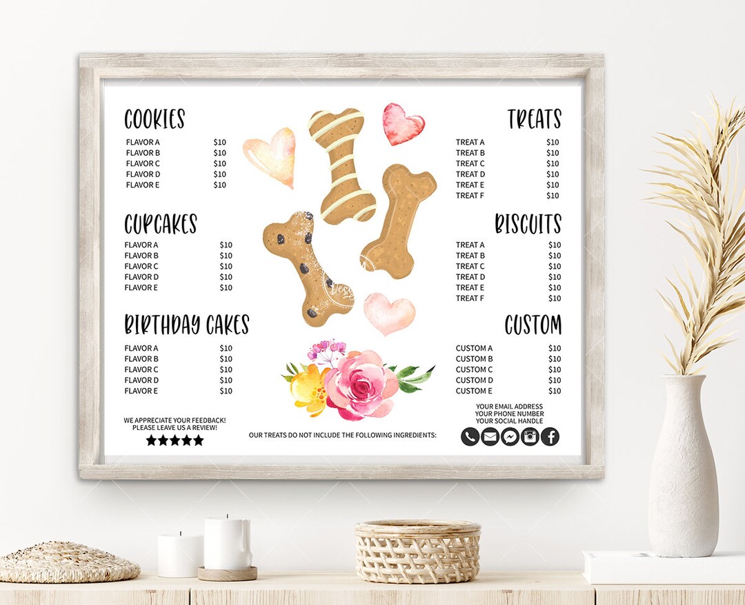 Dog Bakery Price List Bundle Pet Baker Sign Dog Cookie Menu Price 