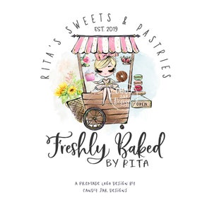 Food Cart Logo, Sweet Treats Logo, Bakery Vending Cart Logo, Pastry Shop Logo, Market Place, Editable, Blond, CJ009-27v1-fo-LGO-FEA