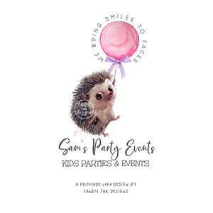 Party Events Logo, Kids Party Catering Logo, Balloons Logo, Party Events Caterer Logo, Hedgehog, Cute Business Branding, CJ097-02v1-LGO