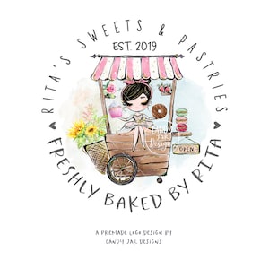 Food Cart Logo, Sweet Treats Logo, Bakery Vending Cart Logo, Pastry Shop Logo, Market Place, Editable, Black, CJ010-10v1-fb-LGO-FEA