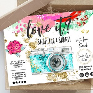 DIY Snap Tag Share Insert Card, Social Media Marketing, Photography Camera Insert Tag, Printable, Editable, Teal, CJ059-01v1-ISRH