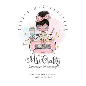 Handcrafter Logo, Craft Girl Logo, Crafter Lady Logo, Editable Craft Shop, Craft Business, Coffee Nerd, Black, CJ009-23v3-mb-LGO-FEA