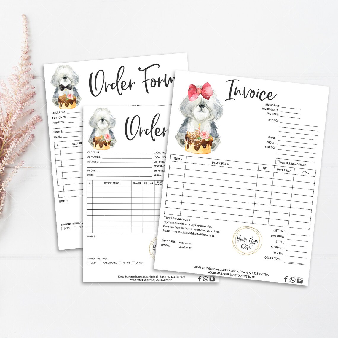 Dog Bakery Invoice Pet Baker Order Form Pet Bakery Invoice Etsy