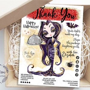 Halloween Cooking Thank You Card, Catering Business Insert, Funny Dracula Tag, Restaurant Packaging, Editable, Black, CJ236-01v1-fb-ISRV