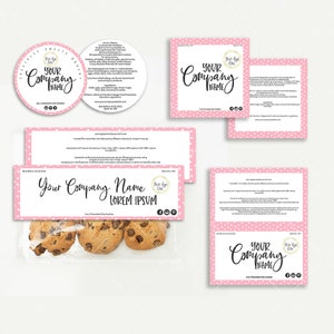 Cookie Label Set, Bag Topper, Ingredients Product Label, Printable, Editable, Polkadots Business Template, CJ100-01v3-LBLS