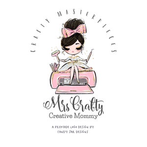 Craft Girl Logo, Crafty Girl Logo, Craft Shop Logo, Editable Craft Lady Business Logo, Crafter Boutique, Black, CJ009-23v1-fb-LGO-FEA