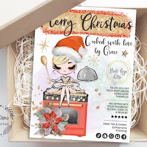 Food Catering Christmas Thank You, Holiday Catering Tag, Restaurant Packaging Insert, Printable, Editable, Blond, CJ009-09v4-fo-ISRV