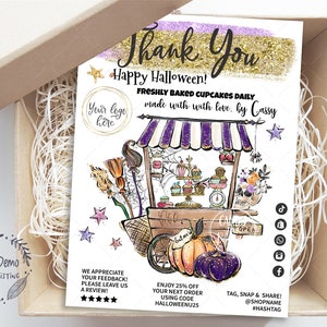 Halloween Baking Thank You Insert Card, Witch Food Cart Thank You Card, Packaging, Editable, Printable, CJ225-01v1-ISRV
