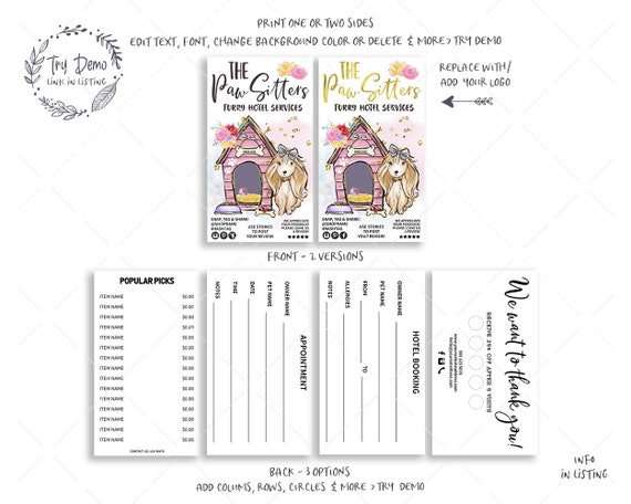 DIY Dog Hotel Business Card Dog Daycare Card Pet Grooming - Etsy