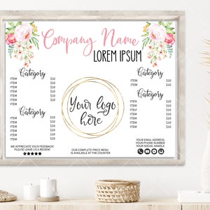 Horizontal Poster Menu Bundle, Card Menu, Price List Sign, Printable, Editable, Blank Business Template, CJ100-01v1-PRCH