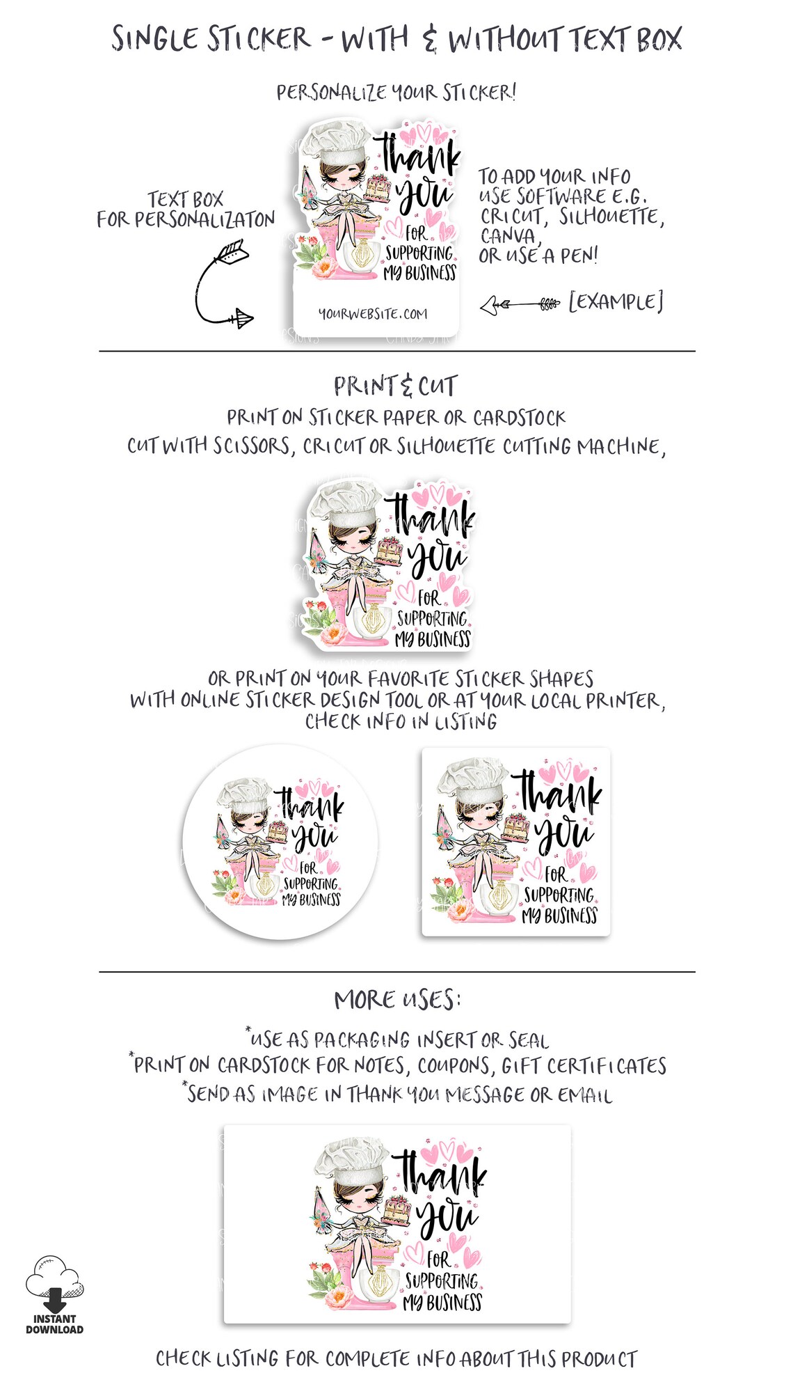 Pastry Baker Thank You Stickers Cake Baking Stickers Bakery | Etsy