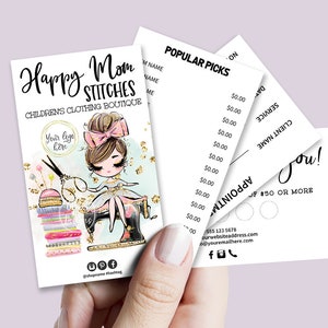 Sewing Business Card Set, Mini Menu Card, Appointment Card, Loyalty Card, Editable, Printable, Brown, CJ009-21v1-fw-BIZV