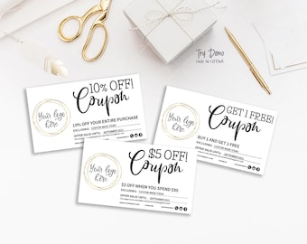 Gift Coupon Set 3 x 2.5&quot;, Printable, Editable, Blank Business Template, CJ100-01v1-CPN