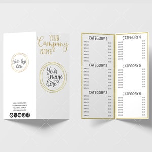 Bi-Fold Menu 4 x 9&quot;, Printable, Editable, Blank Business Template, CJ100-01v1-PRCB