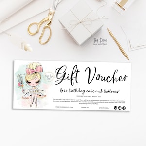 Bakery Gift Voucher, Bakery Coupon, Baking Gift Card, Pastry Shop Card, Sweets Insert, Printable, Editable, Blond, CJ009-07v3-fo-VCH-FEA
