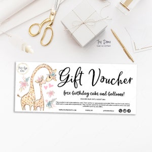 Kids Boutique Gift Voucher, Children's Clothing Certificate, Baby Business Coupons, Giraffe, Editable, Printable, CJ040-01v1-VCH