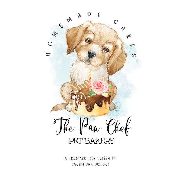 Dog Bakery Logo, Dog Cake Logo, Pet Baker Logo, Dog Cake Logo, Dog Cake Baking, Dog Branding, Cute Premade Logo, CJ222-01v1-LGO-FEA