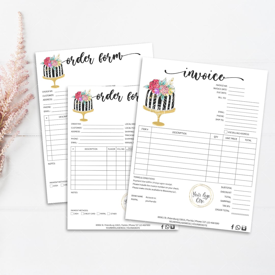 Editable Bakery Invoice Cake Order Form Baking Shop Forms Etsy México