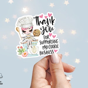Cookie Baker Thank You Sticker, Printable Cookie Baking Insert, Bakery Girl Sticker, Cute Business Sticker, Pink, CJ009-15v1-fpt-STKZ