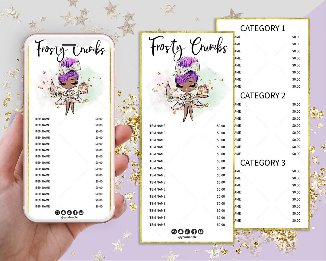 Cake Baking Price List Editable Bakery Price Menu Printable - Etsy