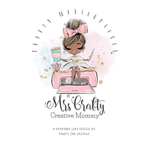 Handcrafter Logo, Craft Girl Logo, Crafter Lady Logo, Editable Craft Shop, Craft Business, Coffee Girl, Brown, CJ009-23v3-dw-LGO-FEA