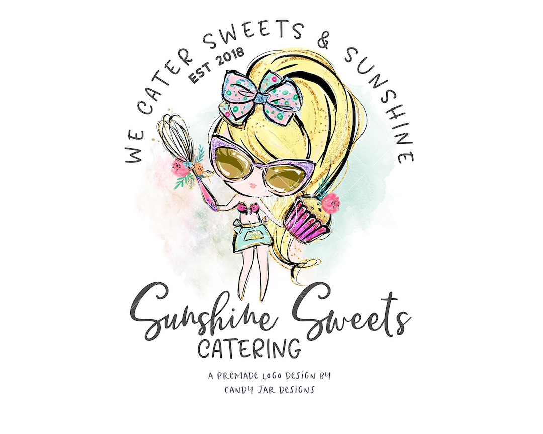 Blond Bakery Girl Logo, Bakery Girl Logo, Summer Party Logo, Baking