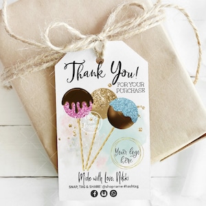 Cake Pops Hang Tag, Sweets Bakery Thank You Tag, Printable Packaging Insert, Lollipop Card, Cake Shop, Editable, CJ142-01v1-TGA-FEA
