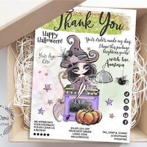 Halloween Catering Thank You Card, Business Autumn Insert, Food Witch Tag, Restaurant Packaging, Editable, Black, CJ228-04v1-fb-ISRV