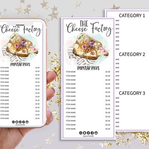 Cheese Board Price List, Restaurant Menu, Editable Charcuterie Menu, Printable Food Menu Card Card, Farm Menu, CJ008-01v1-PRCW-FEA