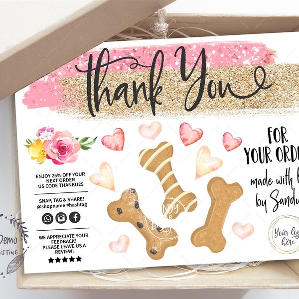 Dog Bakery Insert Card, Pet Cookie Thank You Tag, Bakery Packaging Seal, Sweets Baking, Editable, Printable, CJ004-01v1-ISRH