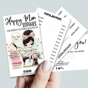 Sewing Business Card Set, Mini Menu Card, Appointment Card, Loyalty Card, Editable, Printable, Black, CJ009-21v1-fb-BIZV