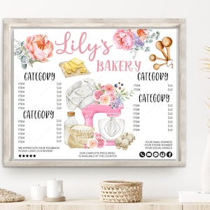 Bakery Price List Bundle, Cake Baker Pricing, Sweets Baking Flyer, Cake Shop Menu, Editable, Printable Folder, Pink, CJ001-03v1-PRCH-FEA