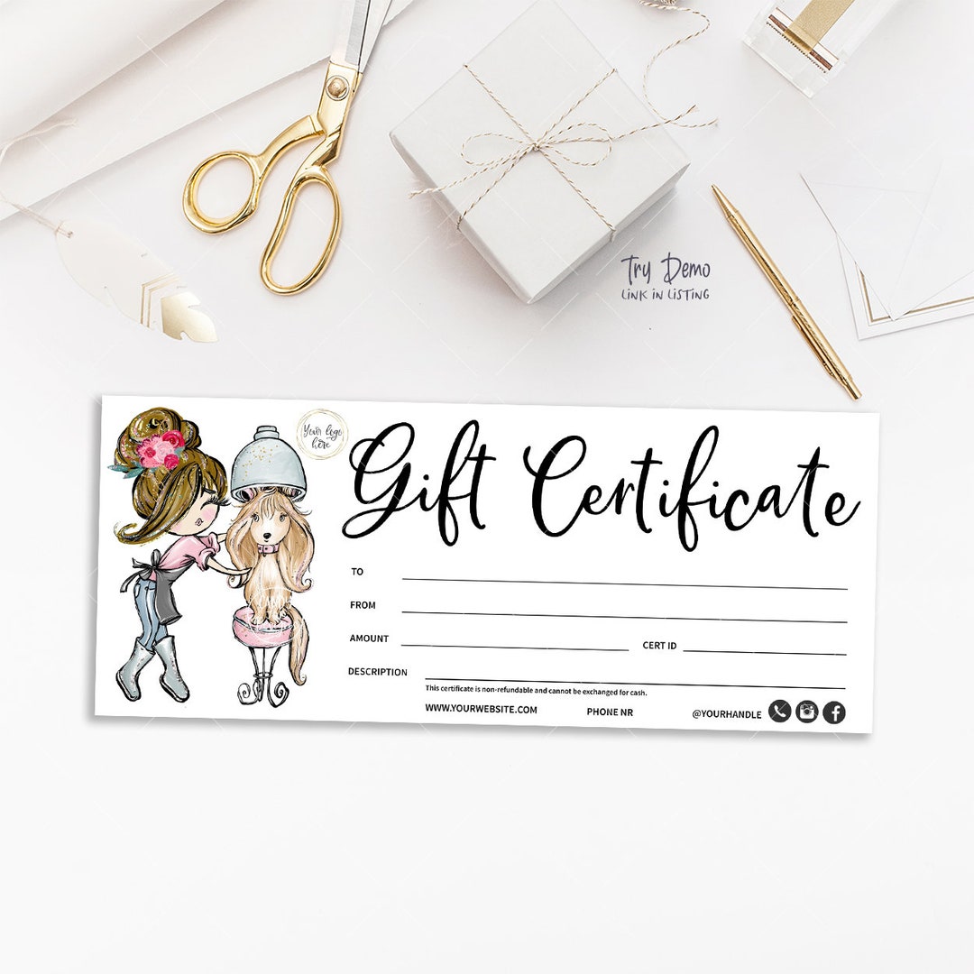 Dog Salon Gift Certificate, Pet Groomer Coupon, Dog Grooming Gift Card