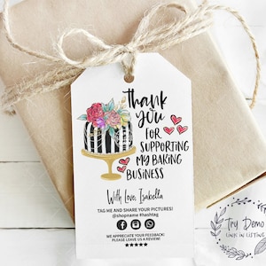 Bakery Thank You Tag, Baking Shop Tag, Wedding Cake Card, Pastry Shop, Catering Packaging Insert, Printable, Black, CJ048-01v1-TGA
