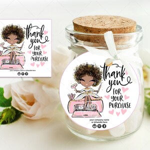 Handcrafter Thank You Hang Tag, Crafting Girl Card, Printable Packaging Insert, Editable Craft Business Tag, Brown, CJ233-07v1-dw-TGX