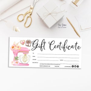Bakery Gift Certificate, Bakery Coupon, Baking Insert Card, Pastry Shop, Kitchen Mixer, Printable Voucher, Pink, CJ001-01v1-CRT-FEA