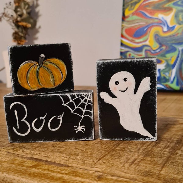 Boo, little ghost and pumpkin