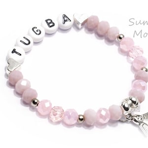 Bracelet girl, school enrollment, gift, school cone, rose quartz, guardian angel, desired name, first day of school, communion, wedding, schoolchild