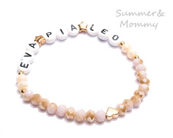 Name bracelet personalized with desired names in gold pink and ros' gold heart, initial bracelet, bracelet with name