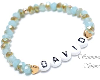 Name bracelet, bracelet with name, aqua turquoise rose gold, heart, pearl bracelet