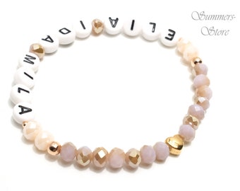 Name bracelet personalized with desired name in gold pink and rose gold heart, initial bracelet, bracelet with name