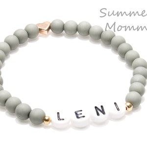 Bracelet personalized with name, matte gray pearls, name bracelet gray, rose gold, partner bracelet