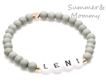 Bracelet personalized with name, matte gray pearls, name bracelet gray, rose gold, partner bracelet