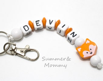 Key chain with name fox, pendant, bag dangling key ring gift enrollment, color choice