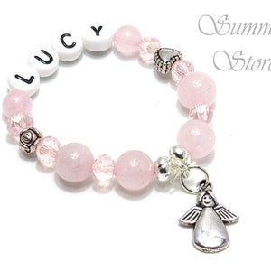 Baby bracelet rose quartz, guardian angel, personalized with desired name image 1